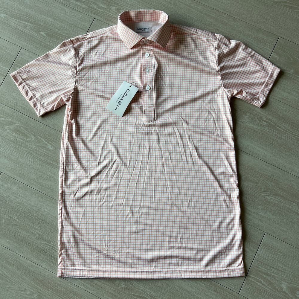 Collars & Co Dress Collar Polo Tee Mens Small Orange White Square Short Sleeve